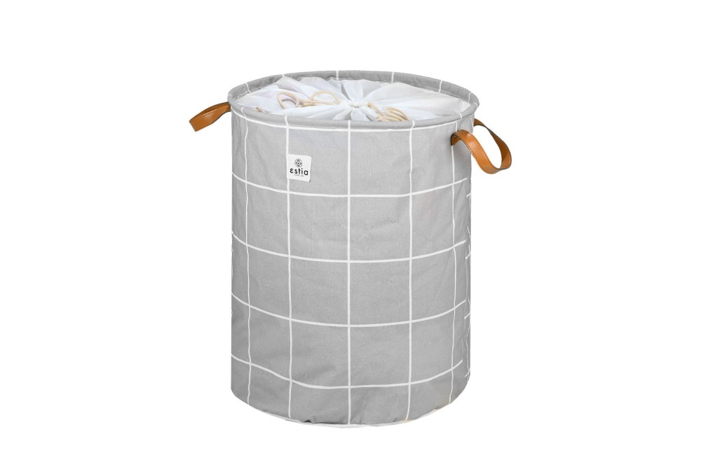 ESTIA ΚΑΛΑΘΙ ΑΠΛΥΤΩΝ CHECKERED 60lt ΠΤΥΣΣΟΜΕΝΟ ΜΕ ΧΕΡΟΥΛΙΑ 40x40x50cm