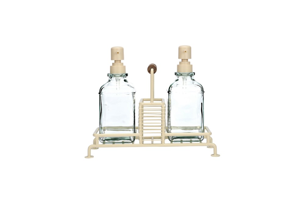 ESTIA ΔΟΧΕΙΑ ΥΓΡΟΥ ΠΙΑΤΩΝ ALLURE 2x300ml ΜΕ ΜΕΤΑΛΛΙΚΗ ΒΑΣΗ & ΘΗΚΗ ΓΙΑ ΣΦΟΥΓΓΑΡΙ IVORY