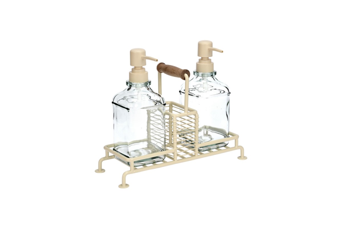ESTIA ΔΟΧΕΙΑ ΥΓΡΟΥ ΠΙΑΤΩΝ ALLURE 2x300ml ΜΕ ΜΕΤΑΛΛΙΚΗ ΒΑΣΗ & ΘΗΚΗ ΓΙΑ ΣΦΟΥΓΓΑΡΙ IVORY