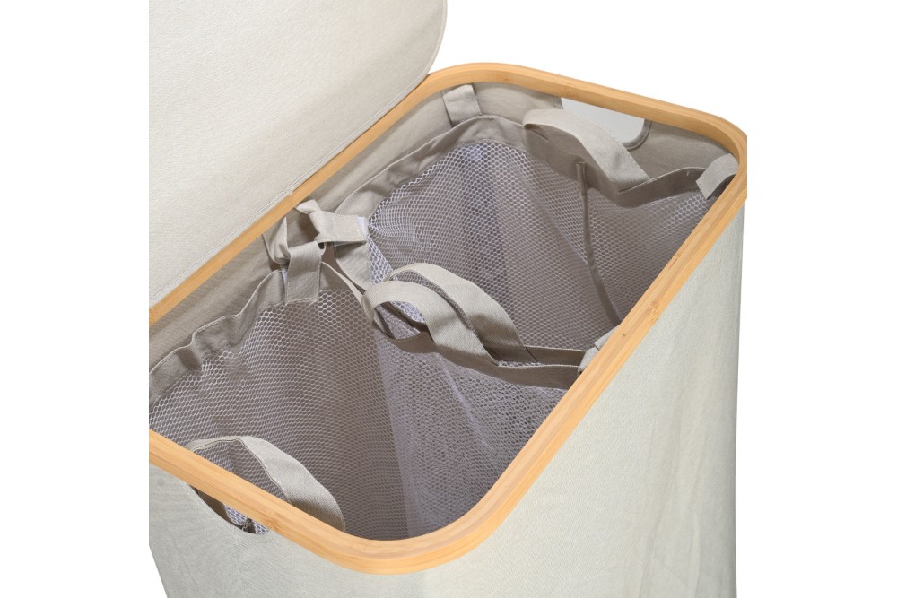 ESTIA ΚΑΛΑΘΙ ΑΠΛΥΤΩΝ BAMBOO ESSENTIALS 144lt ΜΕ ΚΑΠΑΚΙ ΚΑΙ 2 MESH BAGS 56x37x68cm ΓΚΡΙ