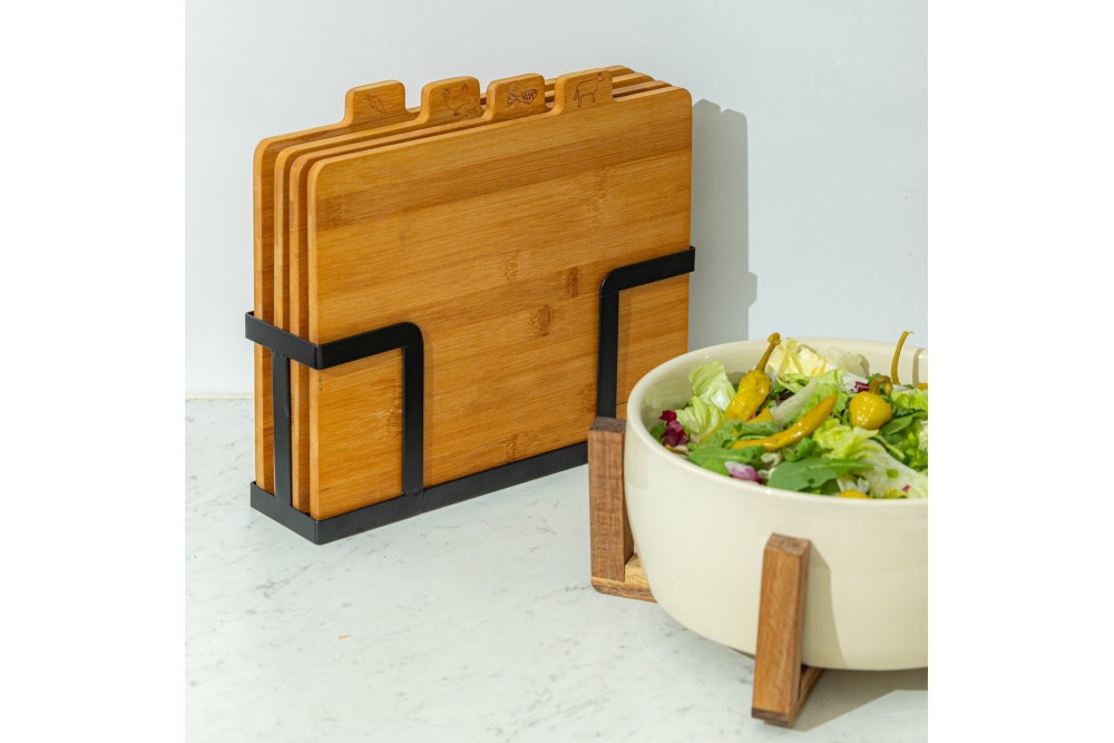 ESTIA ΣΕΤ ΕΠΙΦΑΝΕΙΕΣ ΚΟΠΗΣ BAMBOO ESSENTIALS 5 ΤΕΜ ΜΕ ΜΑΥΡΗ ΜΕΤΑΛΛΙΚΗ ΒΑΣΗ