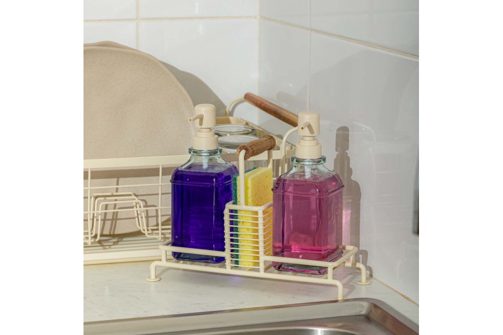 ESTIA ΔΟΧΕΙΑ ΥΓΡΟΥ ΠΙΑΤΩΝ ALLURE 2x300ml ΜΕ ΜΕΤΑΛΛΙΚΗ ΒΑΣΗ & ΘΗΚΗ ΓΙΑ ΣΦΟΥΓΓΑΡΙ IVORY