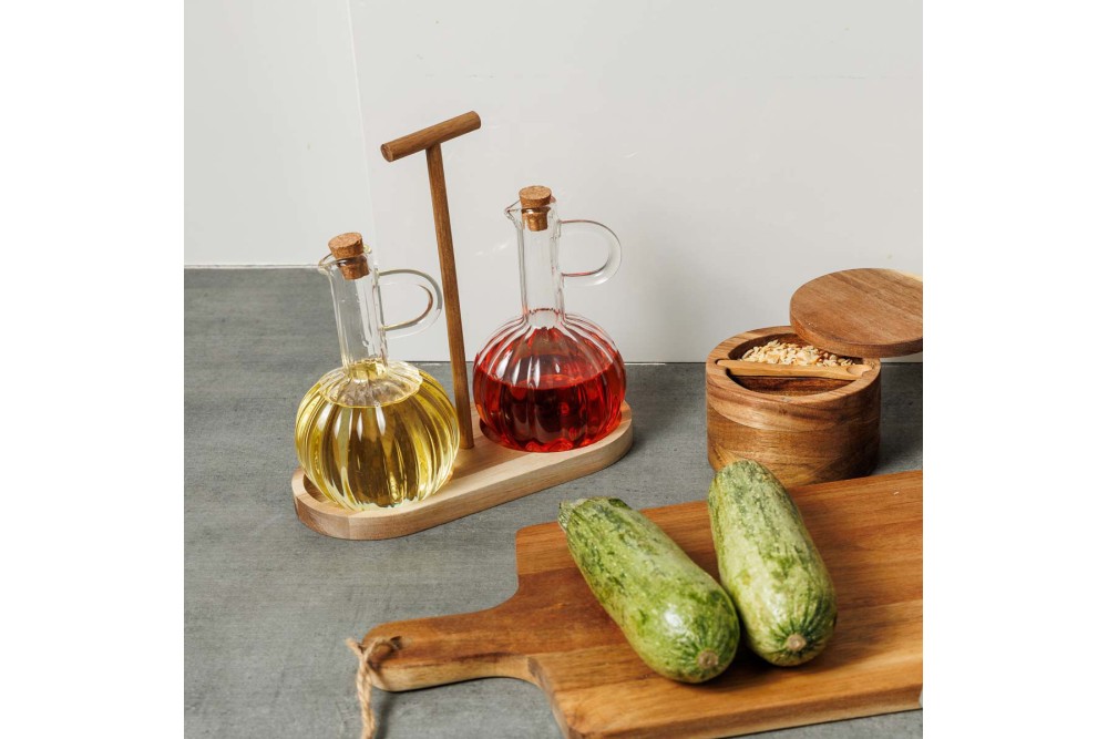 ESTIA ΔΟΧΕΙΑ ΓΙΑ ΛΑΔΙ/ΞΥΔΙ ALLURE ΓΥΑΛΙΝΑ ΣΕΤ 2 TEM ΣΕ ΞΥΛΙΝΗ ΒΑΣΗ