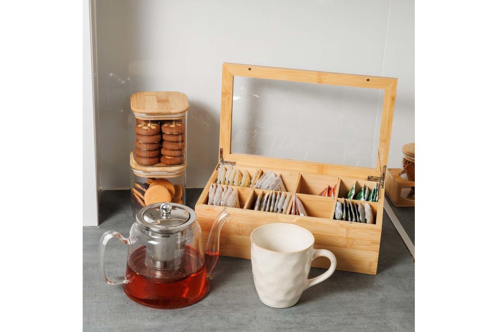 ESTIA ΚΟΥΤΙ ΑΠΟΘΗΚΕΥΣΗΣ ΒΑΜΒΟΟ 8 ΘΗΚΕΣ 31x19x9cm ΜΕ ΚΑΠΑΚΙ