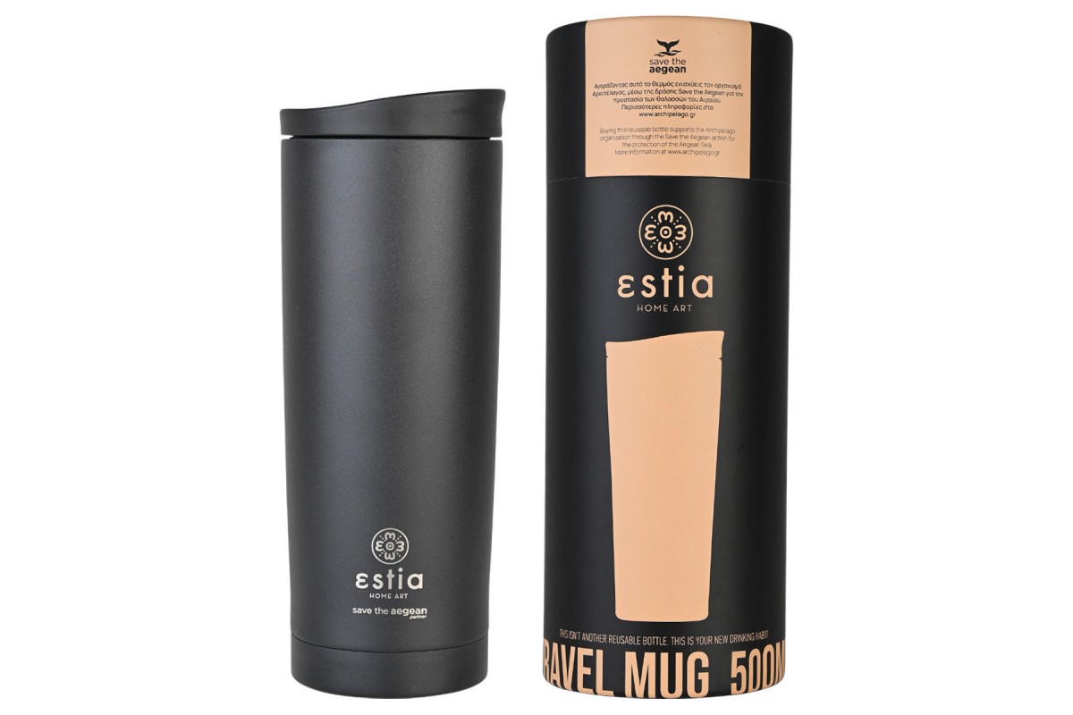 ESTIA ΘΕΡΜΟΣ TRAVEL MUG SAVE THE AEGEAN 500ml MIDNIGHT BLACK