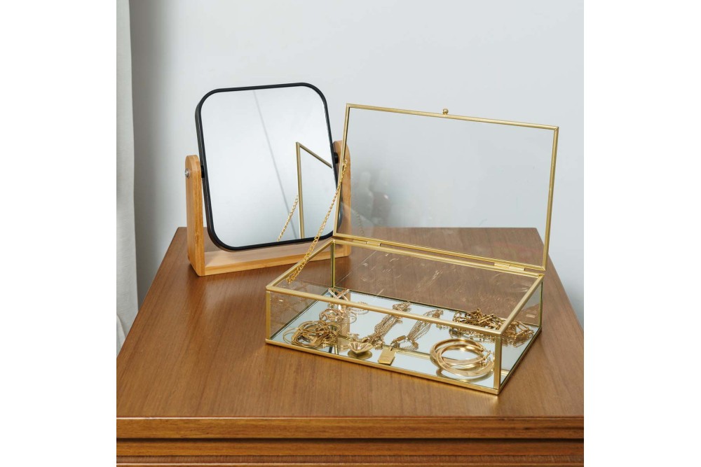 ESTIA ΚΟΥΤΙ ΟΡΓΑΝΩΣΗΣ ΓΥΑΛΙΝΟ ΜΕ ΚΑΘΡΕΠΤΗ & ΧΡΥΣΟ ΜΕΤΑΛΛΙΚΟ ΠΛΑΙΣΙΟ 24x14x6cm