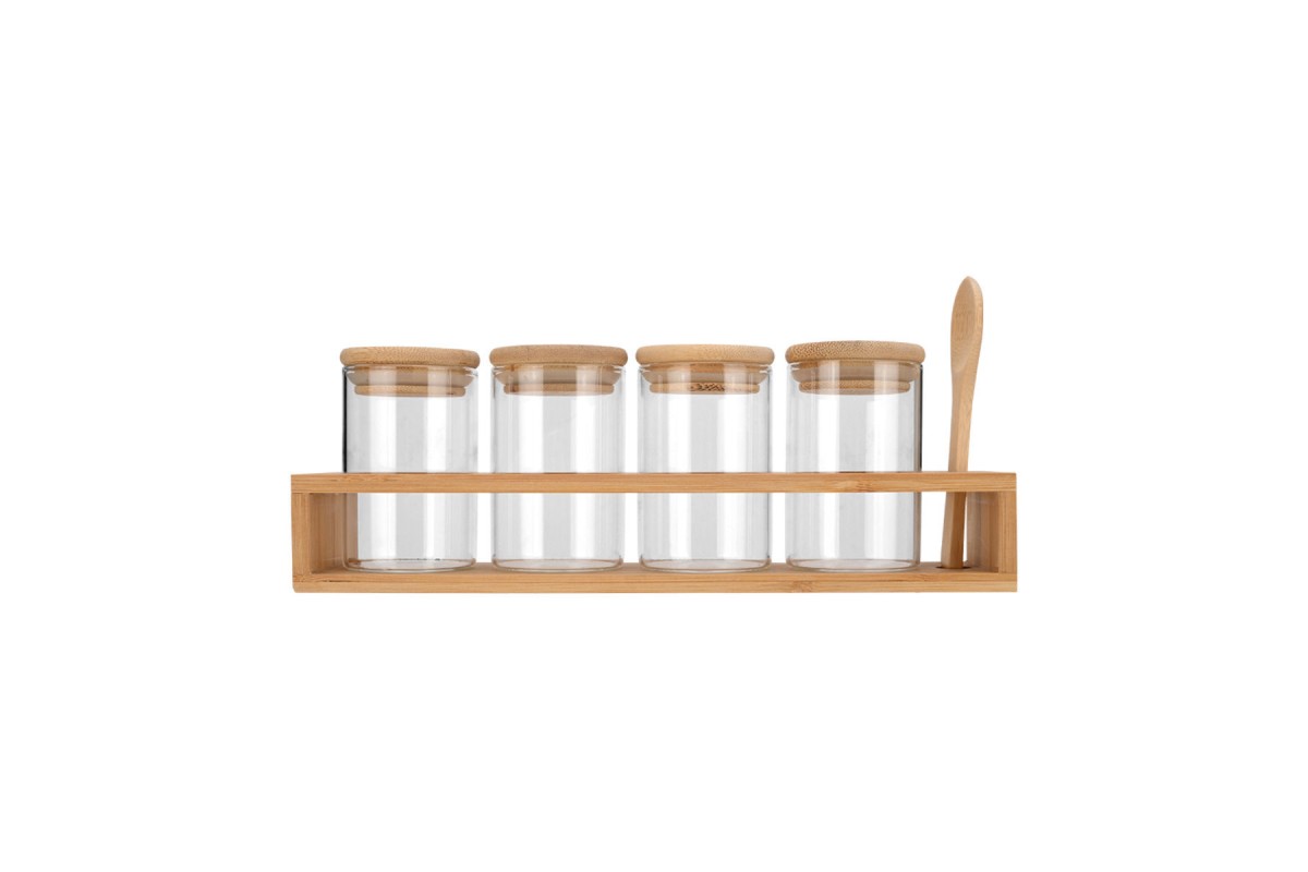 ESTIA ΔΟΧΕΙΑ ΜΠΑΧΑΡΙΚΩΝ ΓΥΑΛΙΝΑ ΣΕΤ 5 ΤΕΜ 27x6.5x12.5cm ΜΕ ΒΑΣΗ BAMBOO ΚΑΙ ΚΟΥΤΑΛΙ