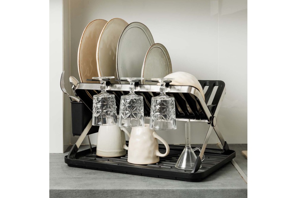 ESTIA ΠΙΑΤΟΘΗΚΗ ΑΝΑΔΙΠΛΟΥΜΕΝΗ ΑΝΟΞΕΙΔΩΤΗ 2 ΕΠΙΠΕΔΩΝ 48x35.4x27.2cm ΜΑΥΡΗ