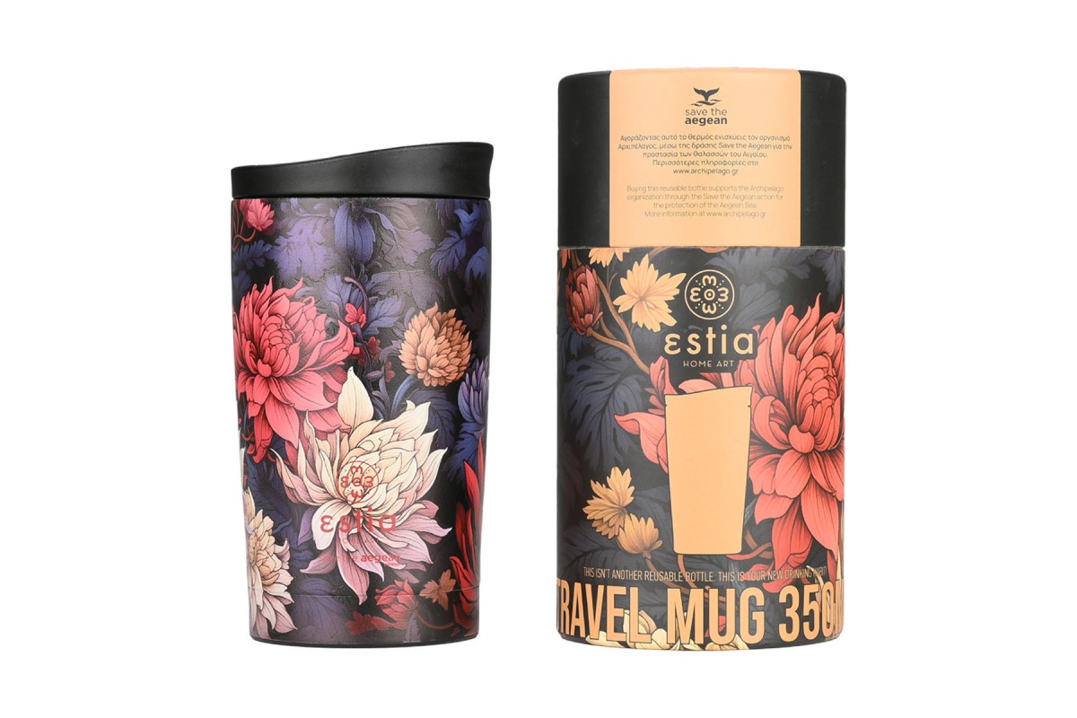 ESTIA ΘΕΡΜΟΣ TRAVEL MUG SAVE THE AEGEAN 350ml MIDNIGHT BLOSSOM