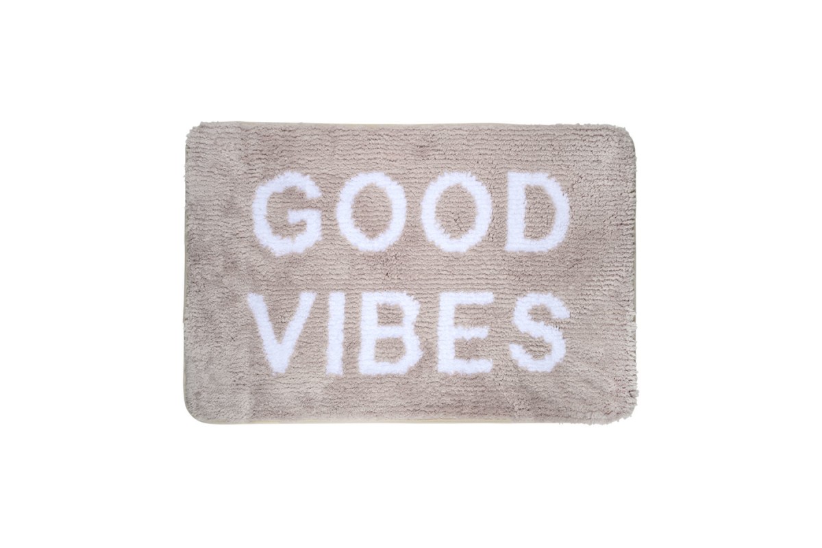 ESTIA ΤΑΠΕΤΟ ΜΠΑΝΙΟΥ GOOD VIBES 40x60cm 100% ΜΙΚΡΟΪΝΕΣ TAUPE