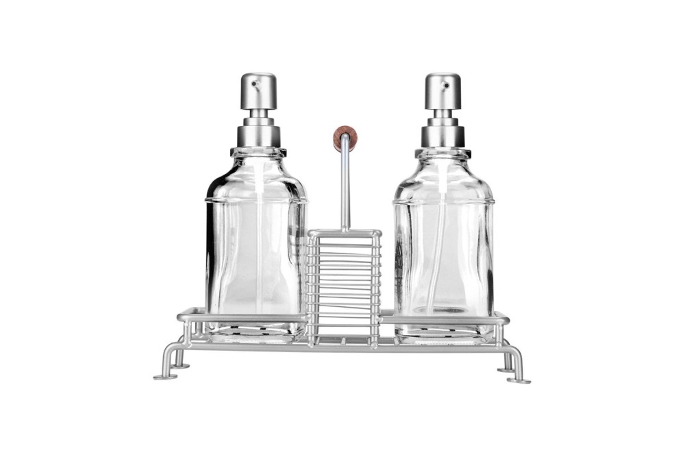 ESTIA ΔΟΧΕΙΑ ΥΓΡΟΥ ΠΙΑΤΩΝ ALLURE 2x300ml ΜΕ ΜΕΤΑΛΛΙΚΗ ΒΑΣΗ & ΘΗΚΗ ΓΙΑ ΣΦΟΥΓΓΑΡΙ ΑΣΗΜΙ