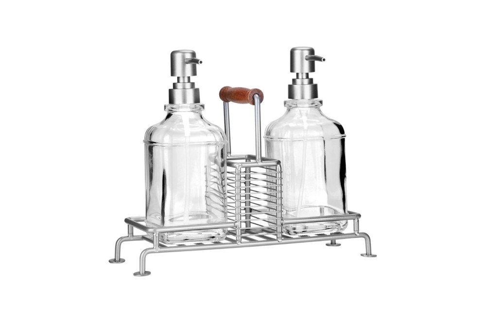 ESTIA ΔΟΧΕΙΑ ΥΓΡΟΥ ΠΙΑΤΩΝ ALLURE 2x300ml ΜΕ ΜΕΤΑΛΛΙΚΗ ΒΑΣΗ & ΘΗΚΗ ΓΙΑ ΣΦΟΥΓΓΑΡΙ ΑΣΗΜΙ