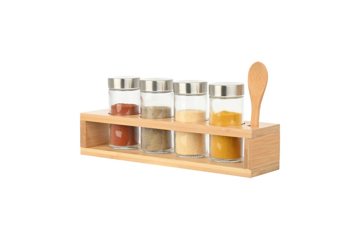 ESTIA ΔΟΧΕΙΑ ΜΠΑΧΑΡΙΚΩΝ BAMBOO ESSENTIALS ΓΥΑΛΙΝΑ ΣΕΤ 6 ΤΕΜ ΜΕ ΜΕΤΑΛΛΙΚΟ ΚΑΠΑΚΙ & ΒΑΣΗ BAMBOO ΜΕ ΚΟΥ