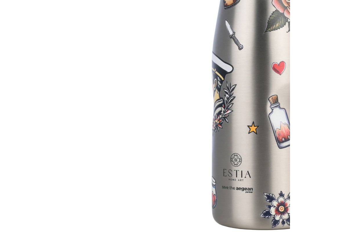 ESTIA ΘΕΡΜΟΣ TRAVEL FLASK SAVE THE AEGEAN 500ml OLD SCHOOL INK ESTIA ΘΕΡΜΟΣ TRAVEL FLASK SAVE THE AEGEAN 500ml OLD SCHOOL INK