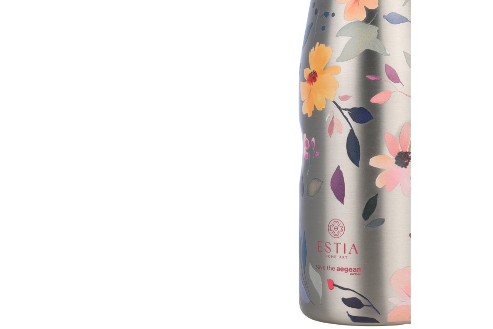 ESTIA ΘΕΡΜΟΣ TRAVEL FLASK SAVE THE AEGEAN 500ml SILVER BOTANIC