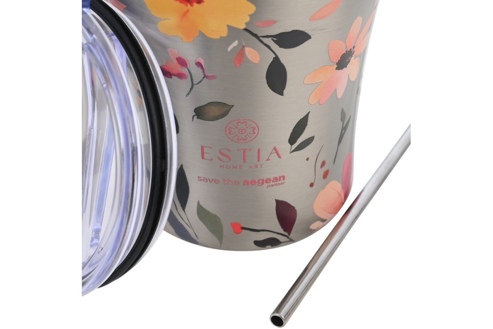 ESTIA ΘΕΡΜΟΣ COFFEE MUG SAVE THE AEGEAN 350ml SILVER BOTANIC