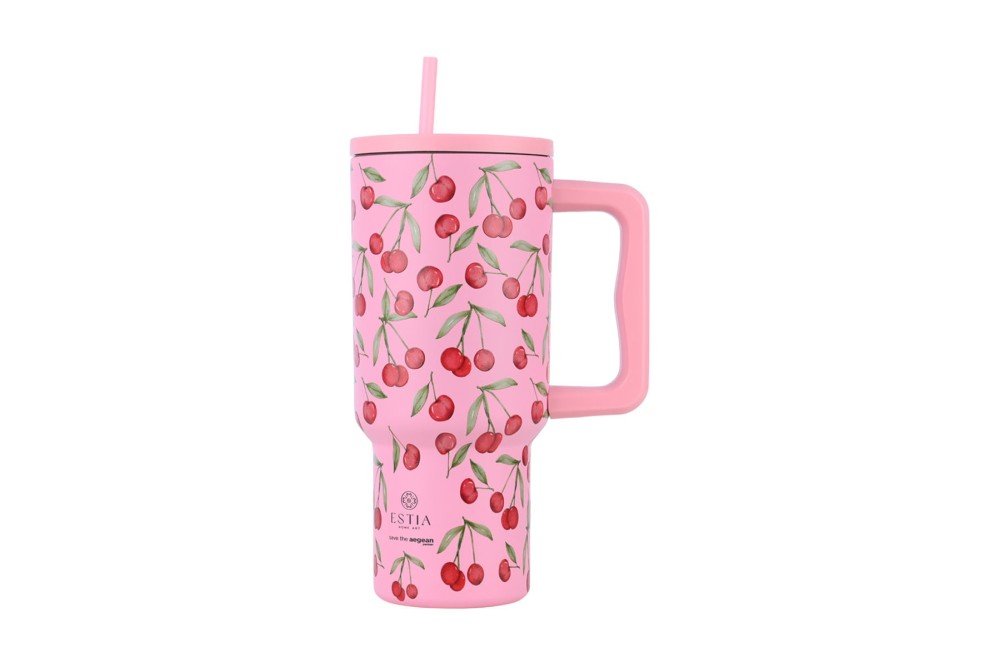 ESTIA ΘΕΡΜΟΣ STRAW TUMBLER XL SAVE THE AEGEAN 900ml CHERRY ROSE