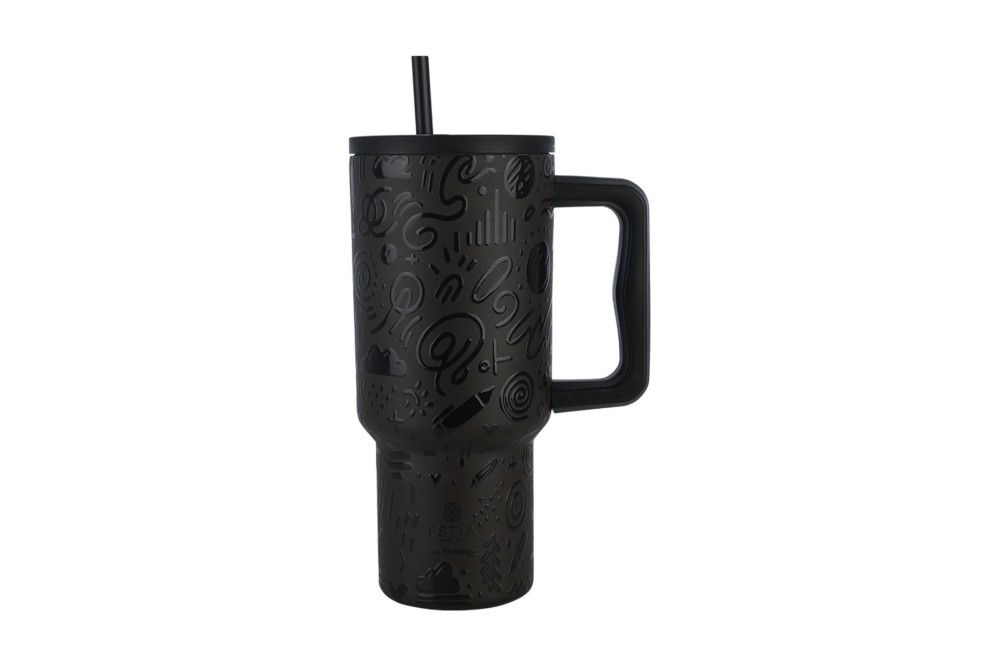 ESTIA ΘΕΡΜΟΣ STRAW TUMBLER XL SAVE THE AEGEAN 900ml NOIR ECHO