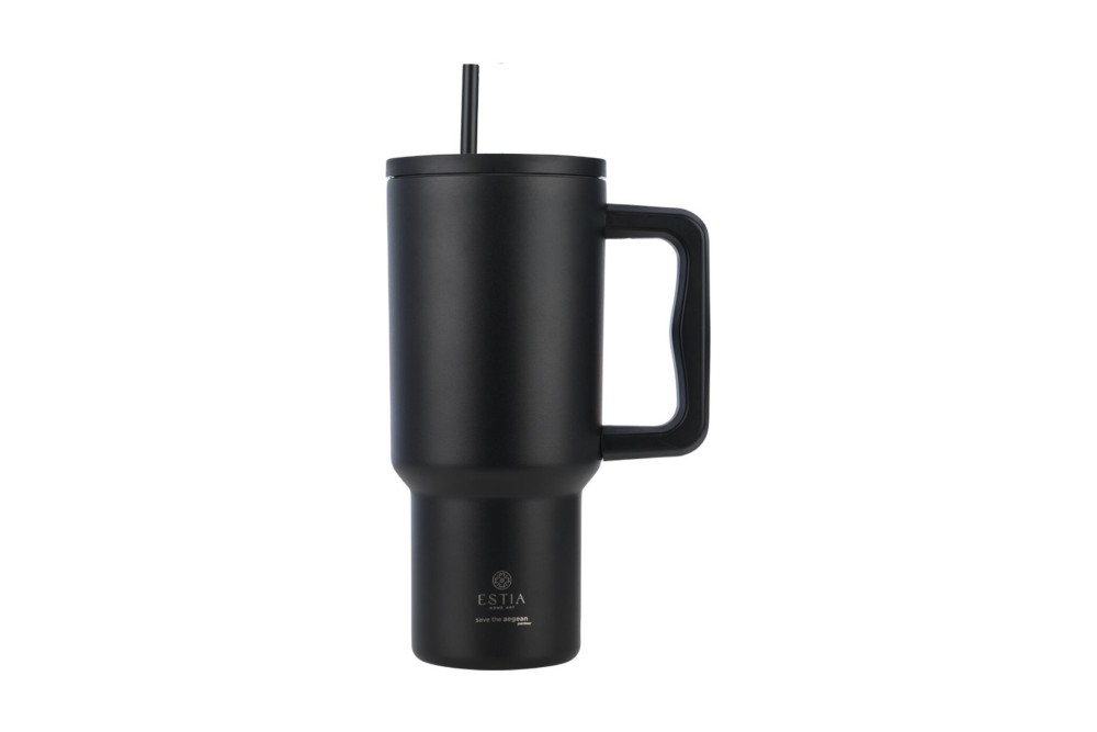 ESTIA ΘΕΡΜΟΣ STRAW TUMBLER XL SAVE THE AEGEAN 900ml MIDNIGHT BLACK