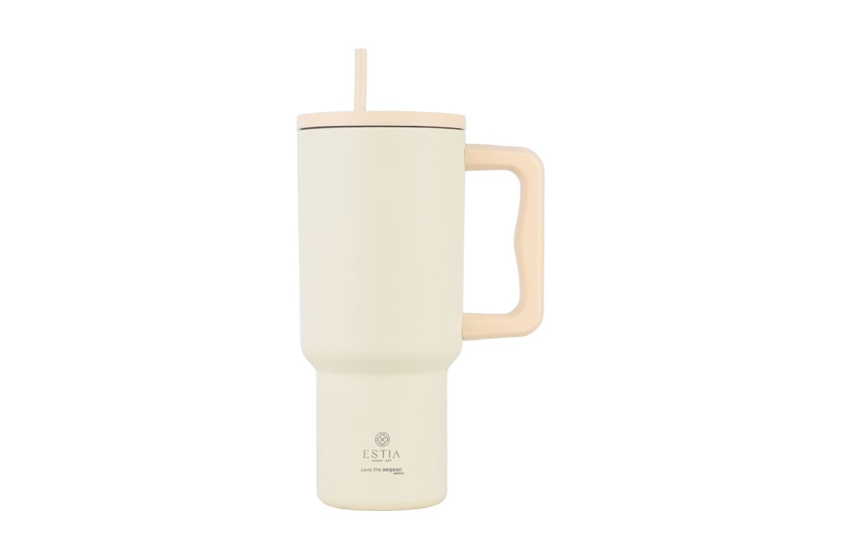 ESTIA ΘΕΡΜΟΣ STRAW TUMBLER XL SAVE THE AEGEAN 900ml LILY WHITE