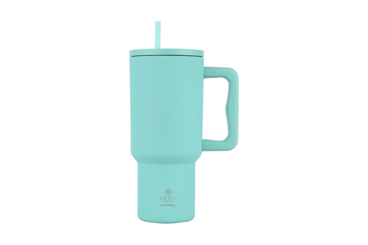 ESTIA ΘΕΡΜΟΣ STRAW TUMBLER XL SAVE THE AEGEAN 900ml BERMUDA GREEN