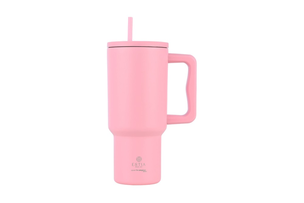 ESTIA ΘΕΡΜΟΣ STRAW TUMBLER XL SAVE THE AEGEAN 900ml BLOSSOM ROSE