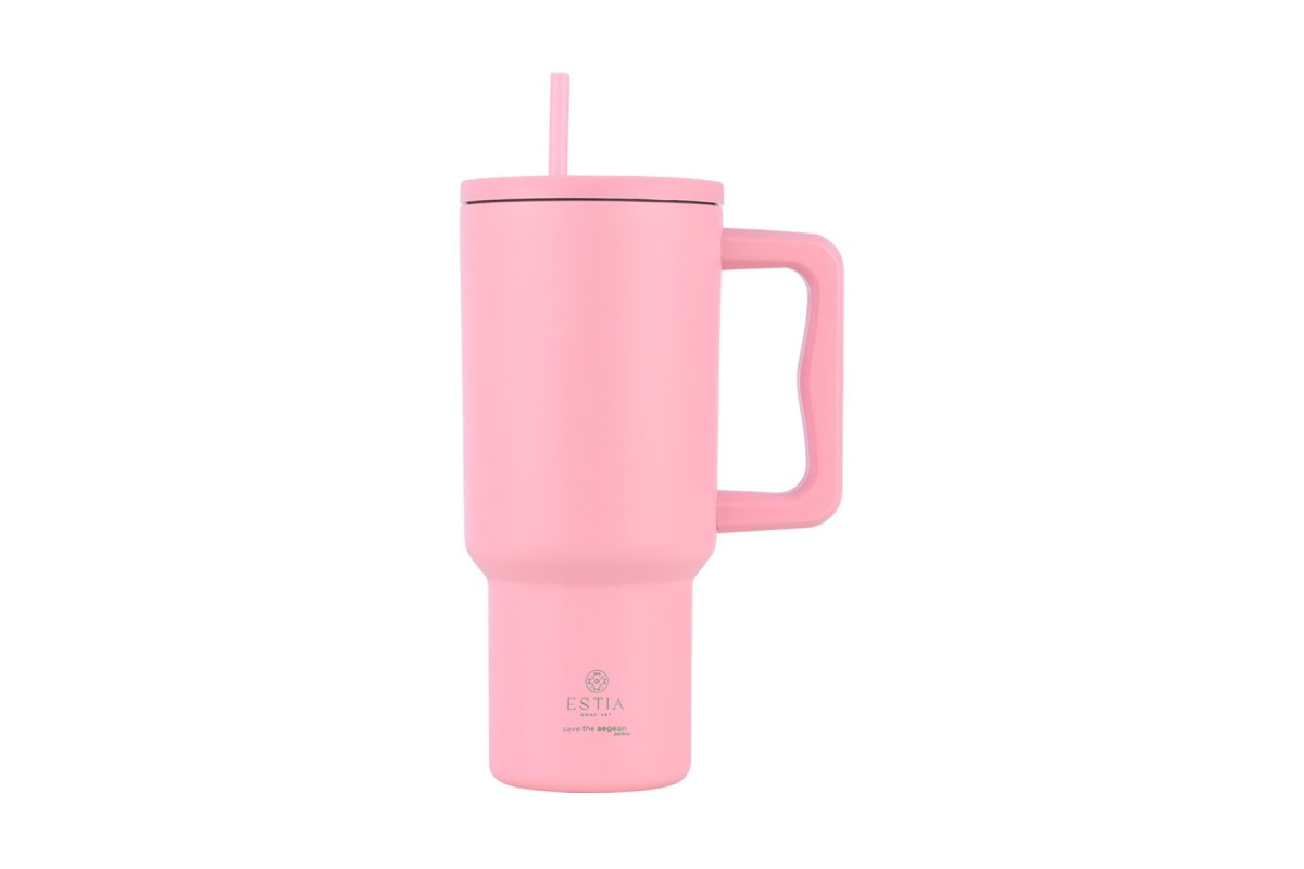 ESTIA ΘΕΡΜΟΣ STRAW TUMBLER XL SAVE THE AEGEAN 900ml BLOSSOM ROSE