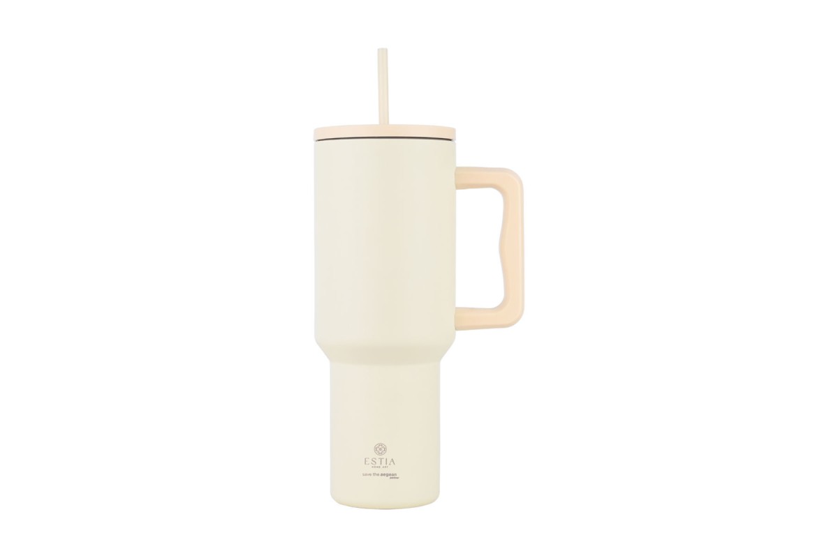 ESTIA ΘΕΡΜΟΣ STRAW TUMBLER XL SAVE THE AEGEAN 1200ml LILY WHITE