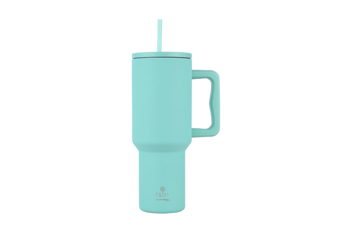 ESTIA ΘΕΡΜΟΣ STRAW TUMBLER XL SAVE THE AEGEAN 1200ml BERMUDA GREEN