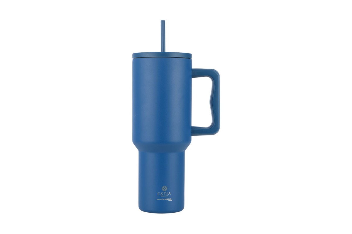 ESTIA ΘΕΡΜΟΣ STRAW TUMBLER XL SAVE THE AEGEAN 1200ml DENIM BLUE