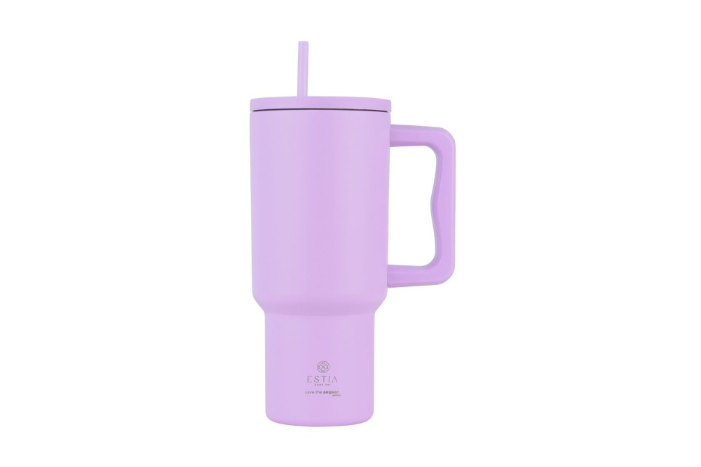 ESTIA ΘΕΡΜΟΣ STRAW TUMBLER XL SAVE THE AEGEAN 900ml LAVENDER PURPLE
