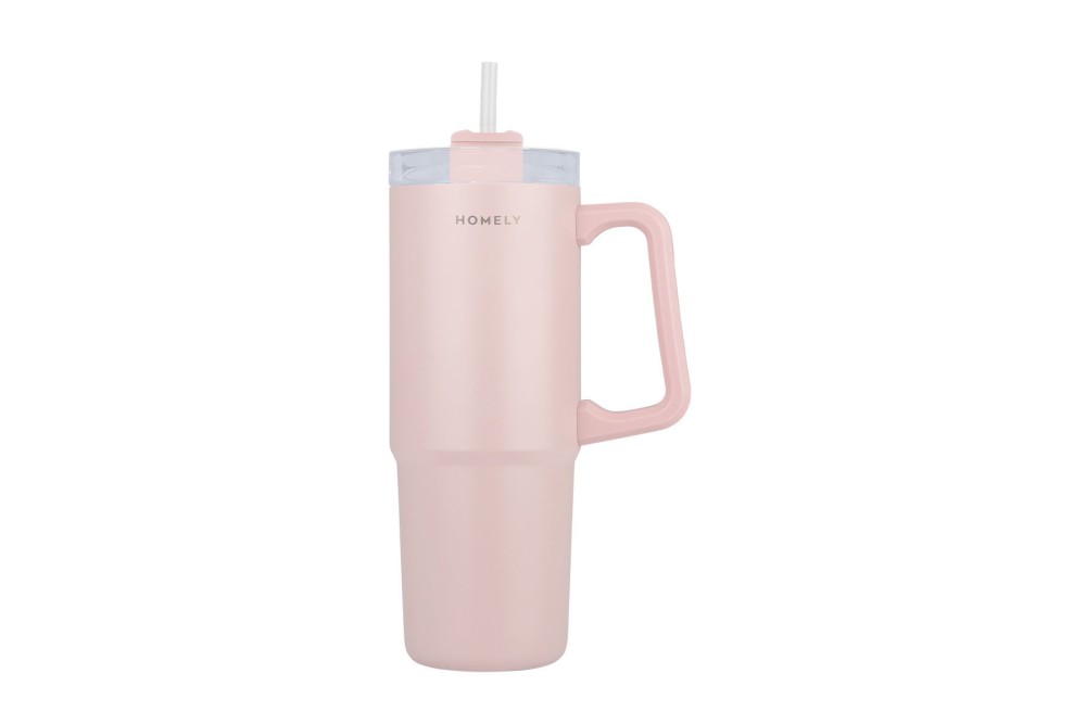 HOMELY ΘΕΡΜΟΣ STRAW TUMBLER 900ml ROSE QUARTZ