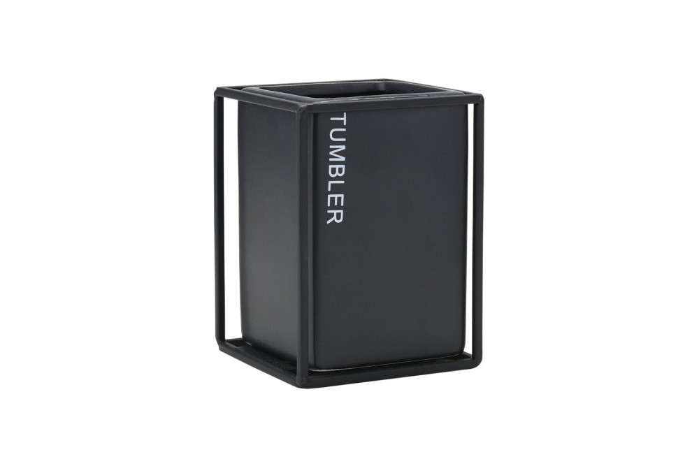 ESTIA ΠΟΤΗΡΑΚΙ ΜΠΑΝΙΟΥ CAGE ΚΕΡΑΜΙΚΟ ΜΑΥΡΟ ΜΕ ΜΕΤΑΛΛΙΚΟ ΠΛΑΙΣΙΟ