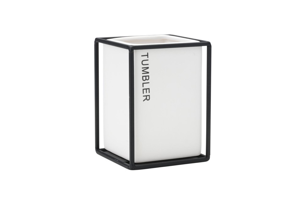 ESTIA ΠΟΤΗΡΑΚΙ ΜΠΑΝΙΟΥ CAGE ΚΕΡΑΜΙΚΟ ΛΕΥΚΟ ΜΕ ΜΕΤΑΛΛΙΚΟ ΠΛΑΙΣΙΟ