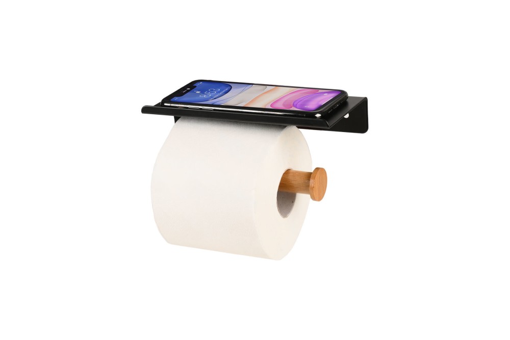 ESTIA ΧΑΡΤΟΘΗΚΗ ΕΠΙΤΟΙΧΙΑ BAMBOO ESSENTIALS ΜΕ ΘΕΣΗ ΓΙΑ ΚΙΝΗΤΟ ΜΕΤΑΛΛΙΚΗ ΜΑΥΡΗ