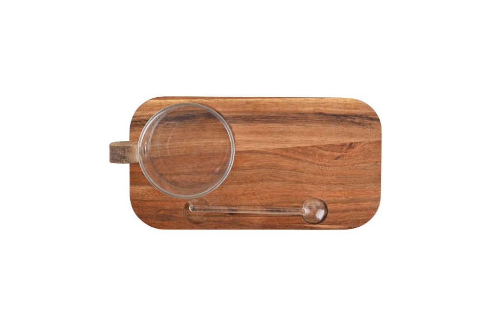 ESTIA ΚΟΥΠΑ ΓΥΑΛΙΝΗ ΜΕ ΞΥΛΙΝΟ ΔΙΣΚΟ ΚΑΙ ΚΟΥΤΑΛΙ 23Χ12Χ7cm