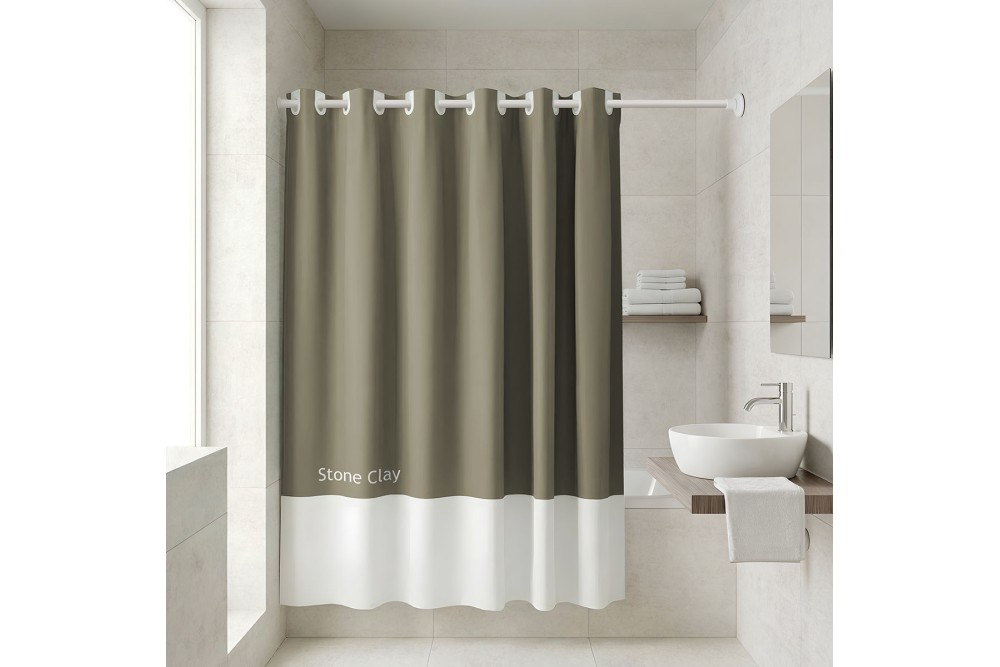 ESTIA ΚΟΥΡΤΙΝΑ ΜΠΑΝΙΟΥ ΑΔΙΑΒΡΟΧΗ ΠΟΛΥΕΣΤΕΡΙΚΗ TONE LAB 180x194cm STONE CLAY