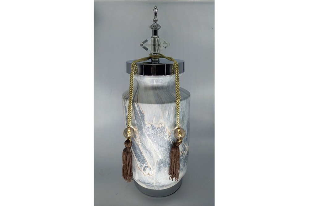 Κεραμικό Βάζο Τζαρ Στρογγυλό Με Σχέδιο Μάρμαρο Και Καπάκι/Φούντα 14X14X38cm