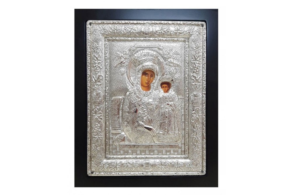 Εικόνα Παναγίας Ρόδον Το Αμάραντον Επάργυρη Λακαριστή 27x22cm