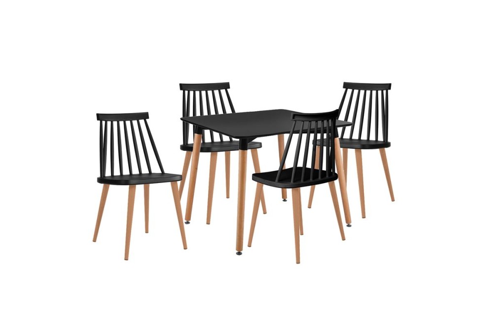LAVIDA-ART Τραπεζαρία: Τραπέζι 80x80 Οξιά/MDF + 4 Καρέκλες Μέταλλο Βαφή Φυσικό PP Μαύρο