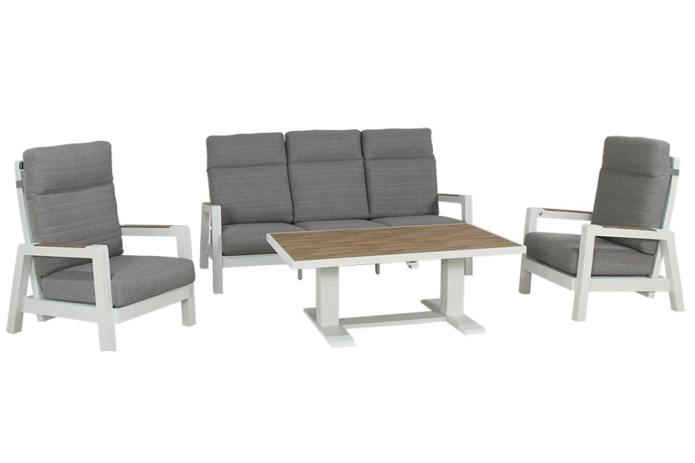 Καθιστικό Κήπου Αλουμινίου Σέτ 4 Τεμαχίων Με Μηχανισμό Αναδίπλωσης Πλάτης Στις Πολυθρόνες