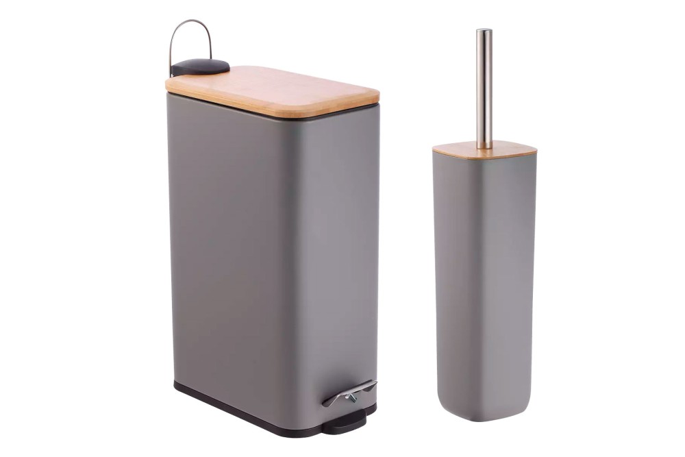 Πεντάλ μεταλλικό ορθογώνιο 7lt soft close & πιγκάλ Bamboo Grey Σετ 2τμχ.