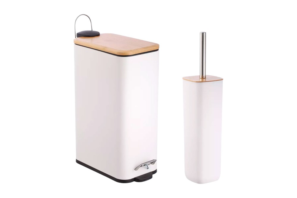 Πεντάλ μεταλλικό ορθογώνιο 7lt soft close & πιγκάλ Bamboo White Σετ 2τμχ.