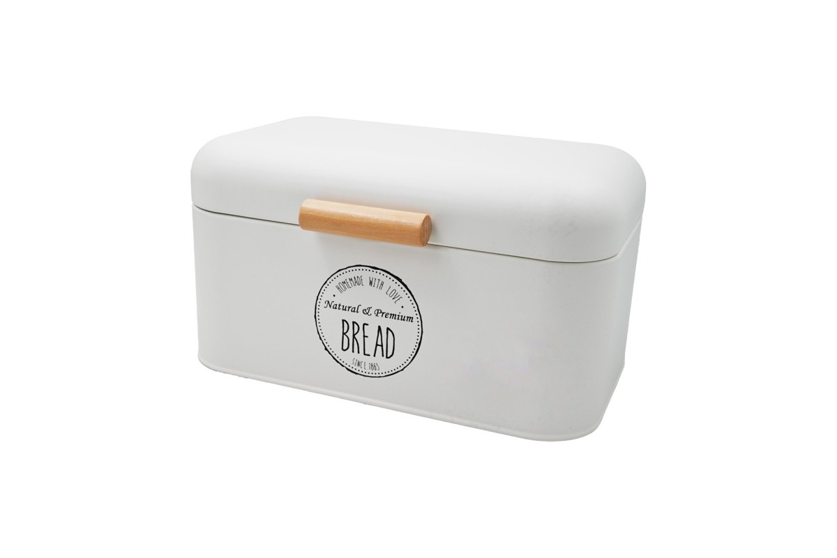 Αρτοθήκη Cozy Μεταλλική με λαβή Bamboo White