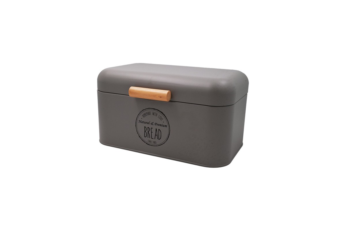Αρτοθήκη Cozy Μεταλλική με λαβή Bamboo Grey