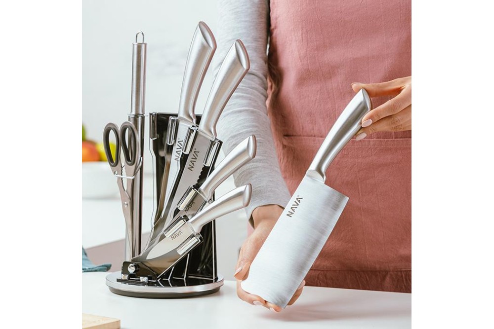 Ατσάλινα μαχαίρια ανοξείδωτα σε ακρυλική βάση σετ 8 τεμαχίων Ατσάλινα μαχαίρια ανοξείδωτα σε ακρυλική βάση σετ 8 τεμαχίων