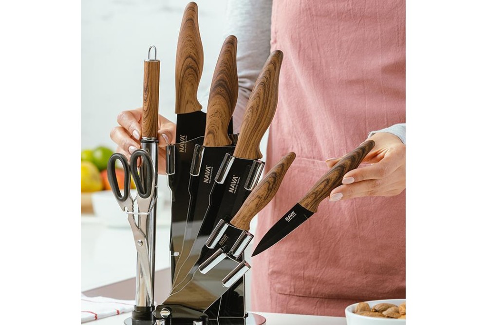 Ατσάλινα μαχαίρια με stone επίστρωση σε ακρυλική βάση σετ 8 τεμαχίων