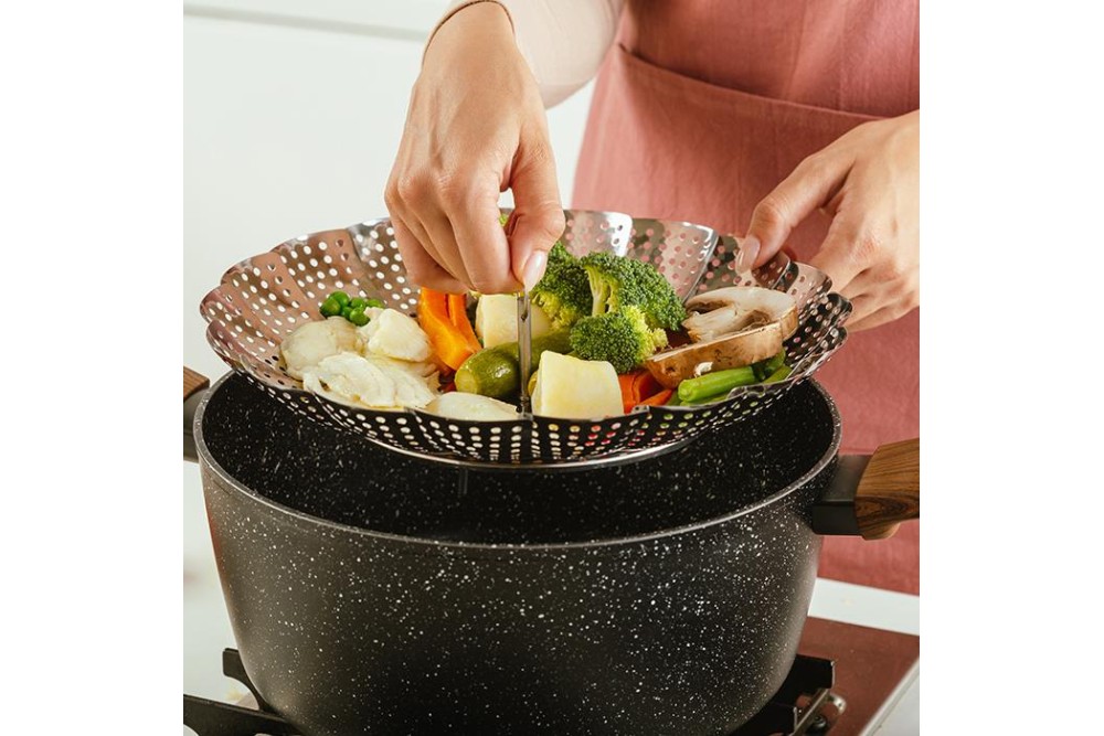 Ανοξείδωτο πτυσσόμενο καλάθι "Acer" για μαγείρεμα στον ατμό 28cm