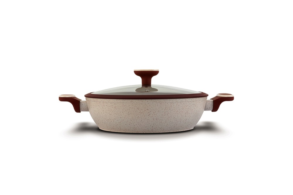 Ημίχυτρα - πλακερό "Terrestrial" με καπάκι και αντικολλητική επίστρωση granite 28cm