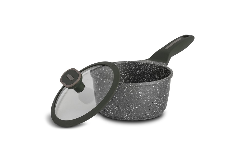 Γαλατιέρα - σωτέζα "Olea" με καπάκι και αντικολλητική επίστρωση stone 18cm